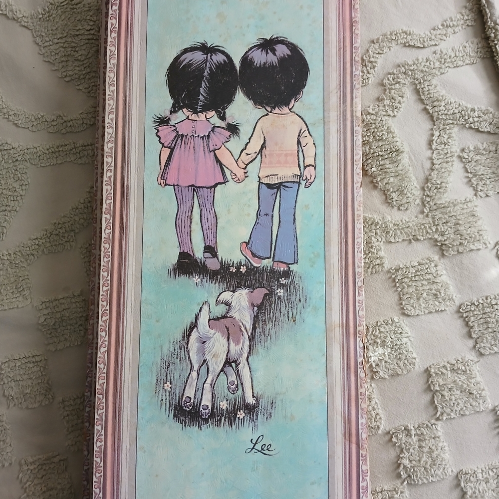 Vintage Art Print with Children and Dog